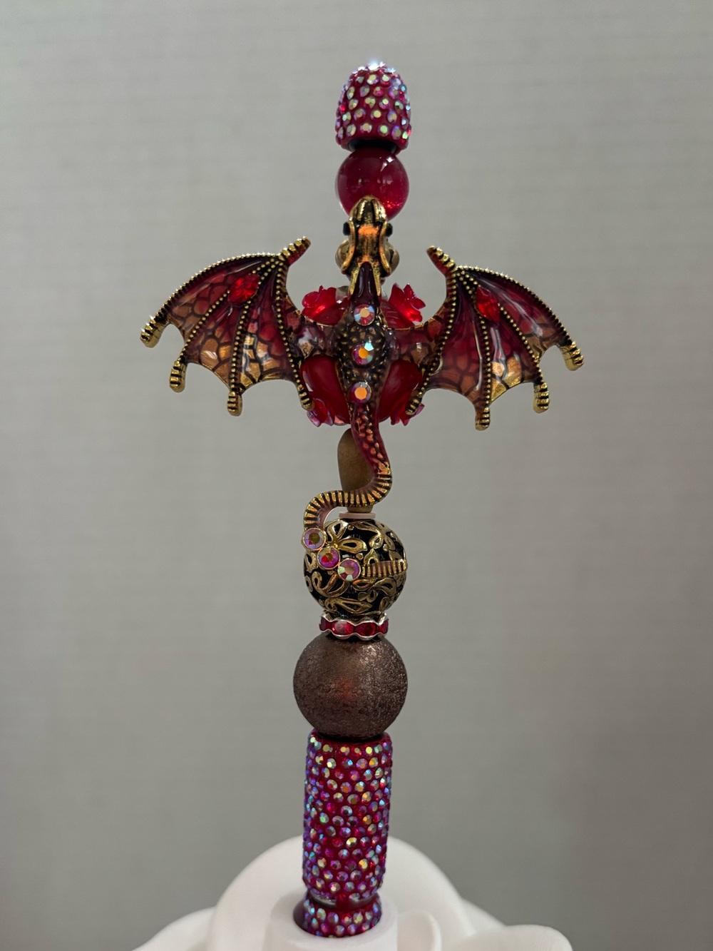 Handmade Red Dragon Ballpoint Pen – Red Topper – Functional Writing Pen